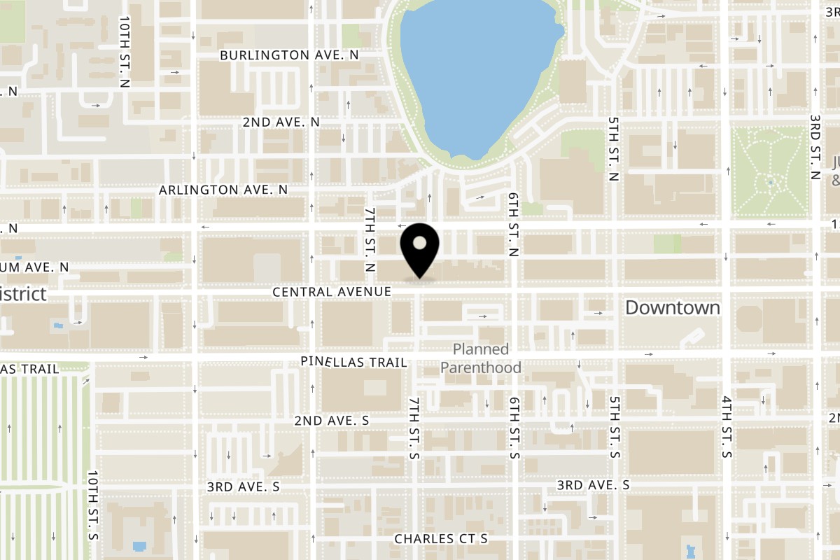 Map showing the location of The Glass Noodle on 681 Central Ave in St. Petersburg